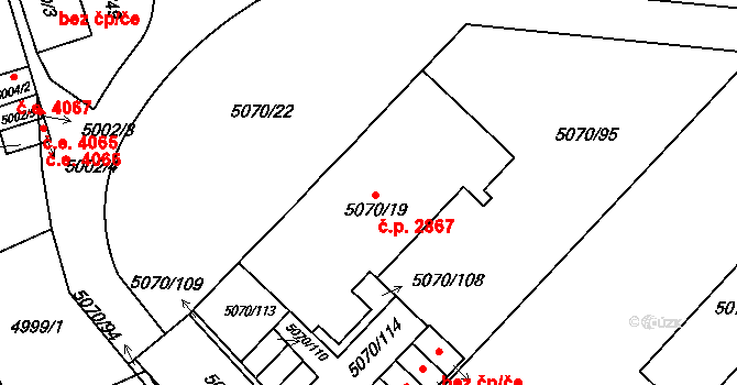 Jihlava 2867 na parcele st. 5070/19 v KÚ Jihlava, Katastrální mapa