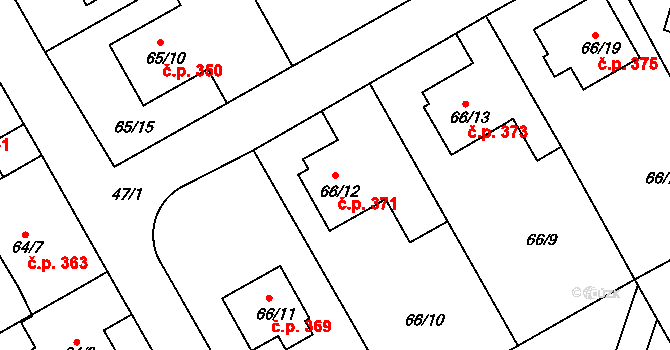 Lyžbice 371, Třinec na parcele st. 66/12 v KÚ Lyžbice, Katastrální mapa