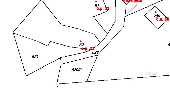Zásadka 23, Boseň na parcele st. 82 v KÚ Boseň, Katastrální mapa
