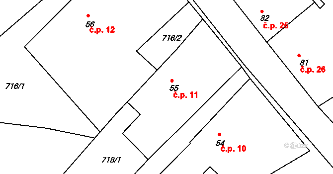 Obora 11, Obrubce na parcele st. 55 v KÚ Obrubce, Katastrální mapa