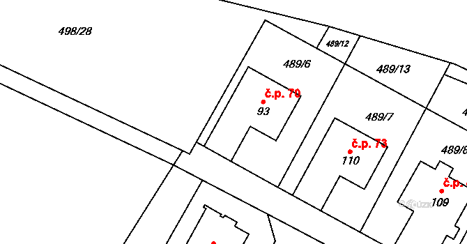 Strašnov 70 na parcele st. 93 v KÚ Strašnov, Katastrální mapa