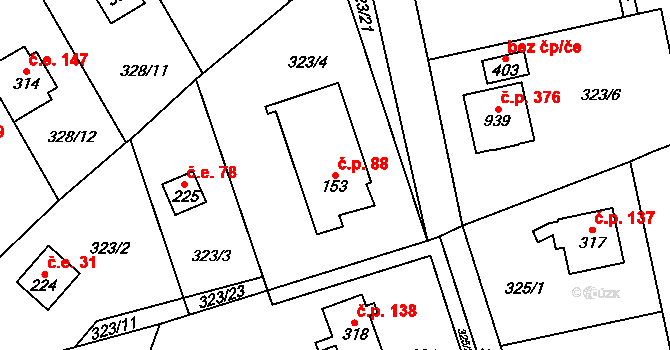 Řež 88, Husinec na parcele st. 153 v KÚ Husinec u Řeže, Katastrální mapa