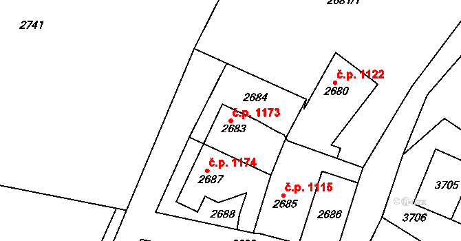 Roztoky 1173 na parcele st. 2683 v KÚ Žalov, Katastrální mapa