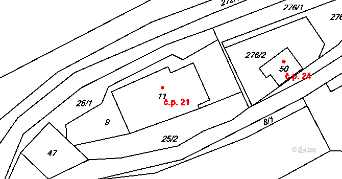 Tuhanec 21, Tuhaň na parcele st. 11 v KÚ Tuhanec, Katastrální mapa