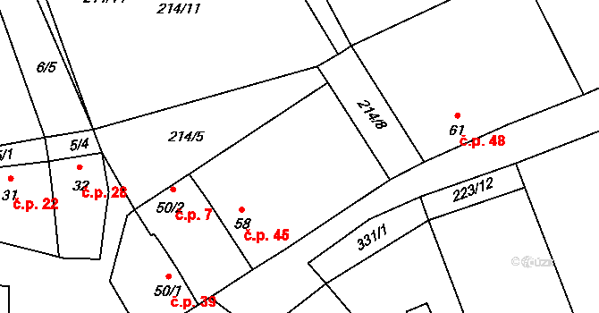 Drnov 45, Žižice na parcele st. 58 v KÚ Drnov, Katastrální mapa