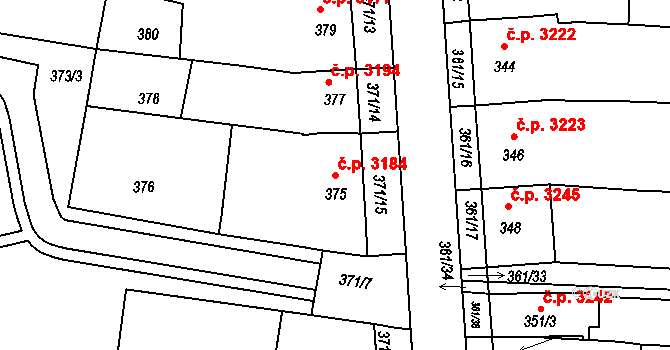 Boršov 3184, Kyjov na parcele st. 375 v KÚ Boršov u Kyjova, Katastrální mapa