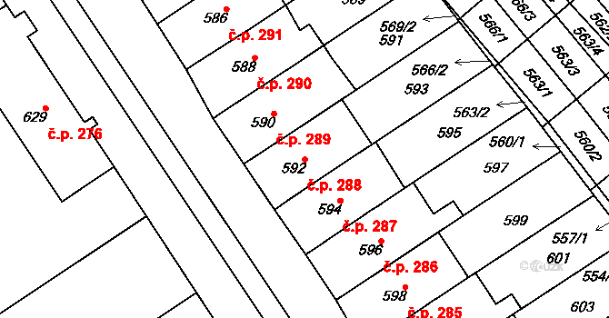 Zarazice 288, Veselí nad Moravou na parcele st. 592 v KÚ Zarazice, Katastrální mapa