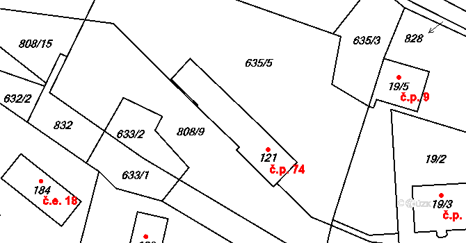 Horní Moravice 74, Dolní Moravice na parcele st. 121 v KÚ Horní Moravice, Katastrální mapa