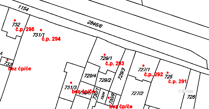 Pod Cvilínem 293, Krnov na parcele st. 729/1 v KÚ Opavské Předměstí, Katastrální mapa