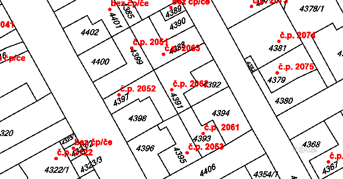 Kladno 2062 na parcele st. 4391 v KÚ Kladno, Katastrální mapa
