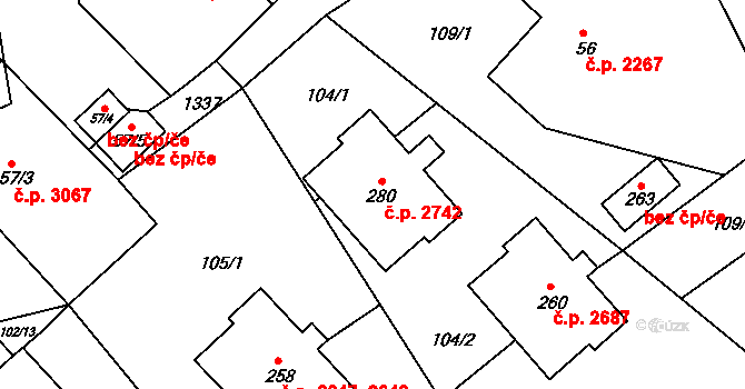 Šumperk 2742 na parcele st. 280 v KÚ Horní Temenice, Katastrální mapa
