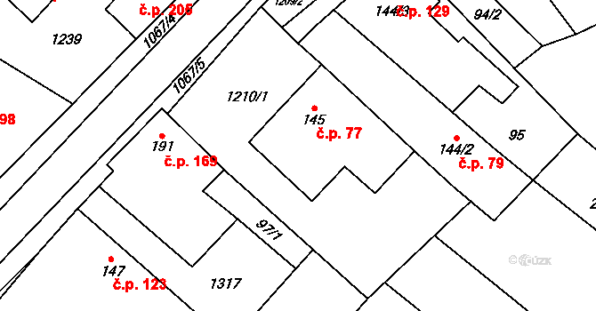 Cerhenice 77 na parcele st. 145 v KÚ Cerhenice, Katastrální mapa