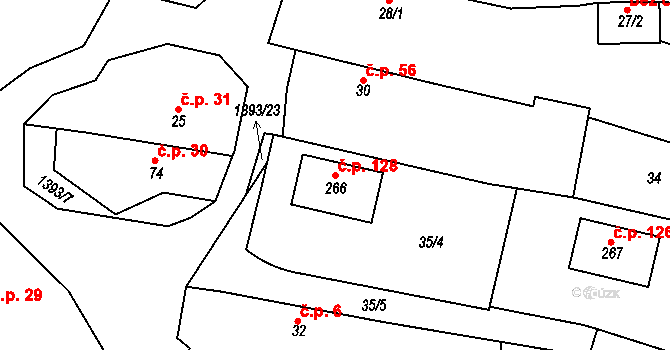 Libež 128 na parcele st. 266 v KÚ Libež, Katastrální mapa