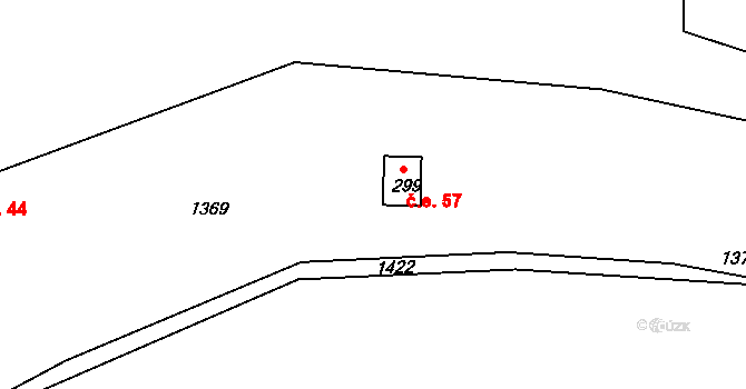 Koda 57, Tetín na parcele st. 299 v KÚ Tetín u Berouna, Katastrální mapa