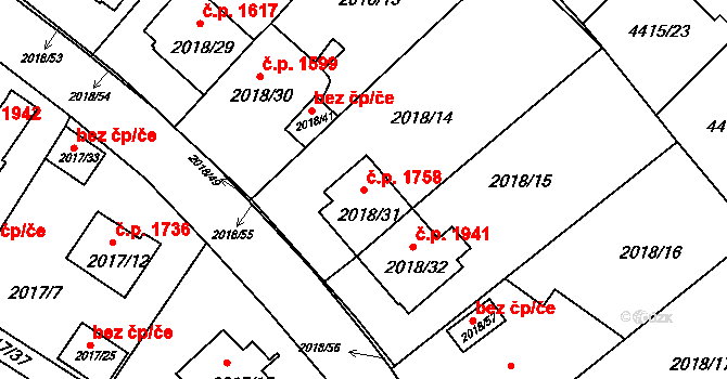 Boskovice 1758 na parcele st. 2018/31 v KÚ Boskovice, Katastrální mapa