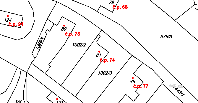 Cebiv 74 na parcele st. 81 v KÚ Cebiv, Katastrální mapa