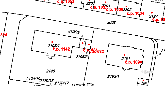 Tachov 681 na parcele st. 2195/2 v KÚ Tachov, Katastrální mapa