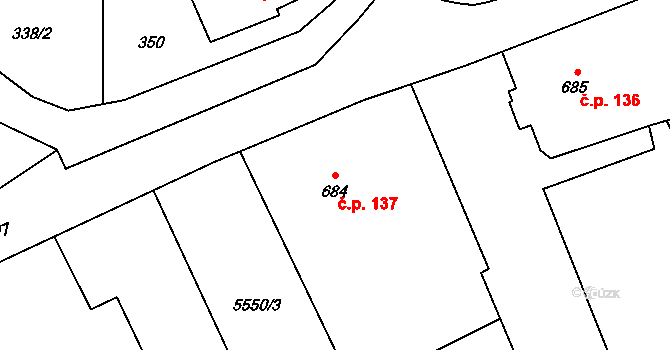 Horní Předměstí 137, Polička na parcele st. 684 v KÚ Polička, Katastrální mapa