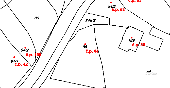 Břevenec 64, Šumvald na parcele st. 86 v KÚ Břevenec, Katastrální mapa