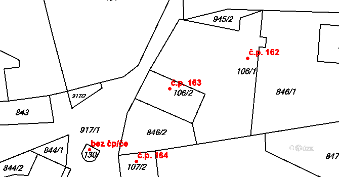 Moravská Huzová 163, Štěpánov na parcele st. 106/2 v KÚ Moravská Huzová, Katastrální mapa