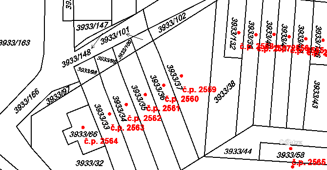 Roudnice nad Labem 2560 na parcele st. 3933/36 v KÚ Roudnice nad Labem, Katastrální mapa