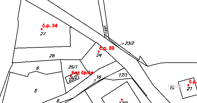 Mojžíř 59, Ústí nad Labem na parcele st. 24 v KÚ Mojžíř, Katastrální mapa