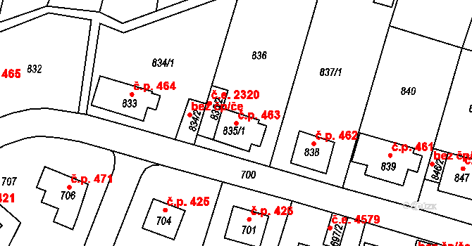 Střekov 463, Ústí nad Labem na parcele st. 835/1 v KÚ Střekov, Katastrální mapa