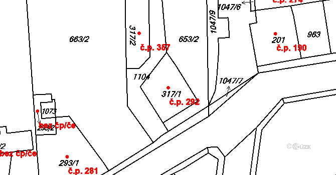 Bohosudov 292, Krupka na parcele st. 317/1 v KÚ Bohosudov, Katastrální mapa