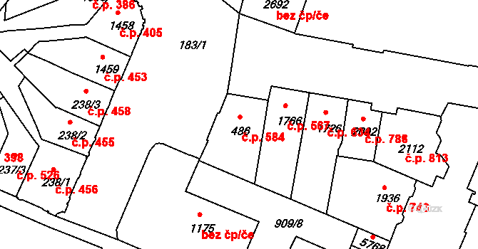 Horka-Domky 584, Třebíč na parcele st. 486 v KÚ Třebíč, Katastrální mapa