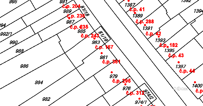 Obřany 361, Brno na parcele st. 981 v KÚ Obřany, Katastrální mapa