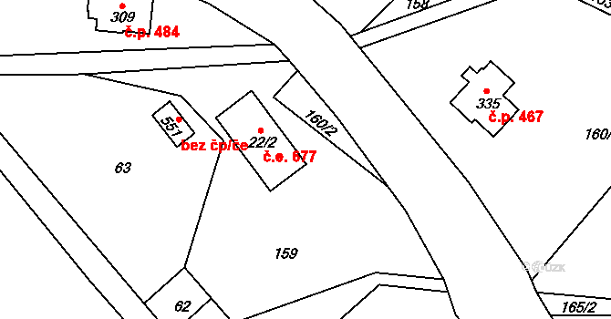 Bobov 677, Malá Skála na parcele st. 22/2 v KÚ Sněhov, Katastrální mapa