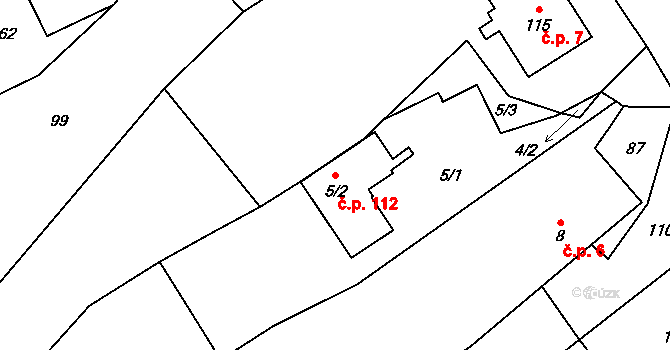Budíkov 112 na parcele st. 5/2 v KÚ Budíkov, Katastrální mapa