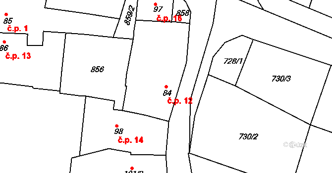 Lelov 12, Žalany na parcele st. 84 v KÚ Žalany, Katastrální mapa