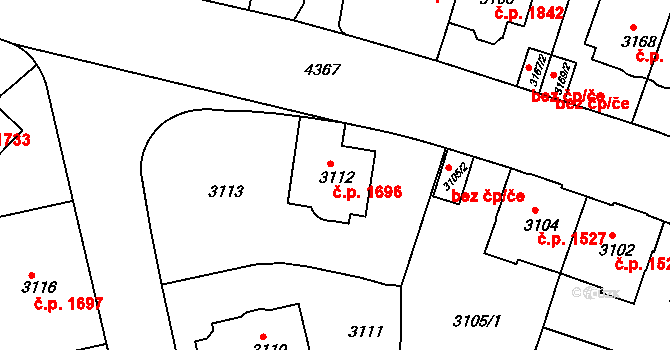 Teplice 1696 na parcele st. 3112 v KÚ Teplice, Katastrální mapa