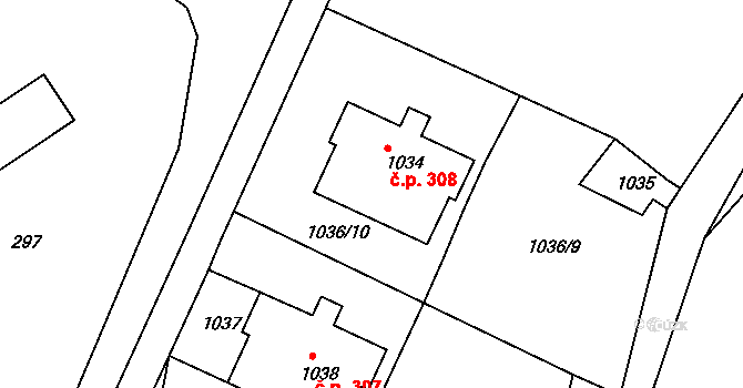 Vidnava 308 na parcele st. 1034 v KÚ Vidnava, Katastrální mapa