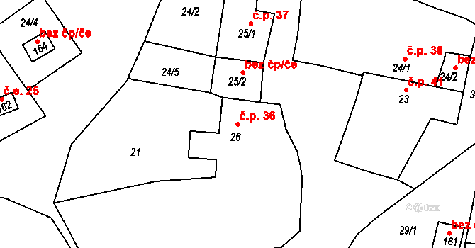 Borek 36, Rokycany na parcele st. 26 v KÚ Borek u Rokycan, Katastrální mapa