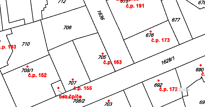 Řeporyje 163, Praha na parcele st. 705 v KÚ Řeporyje, Katastrální mapa