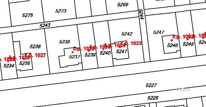 Záběhlice 1024, Praha na parcele st. 5240 v KÚ Záběhlice, Katastrální mapa