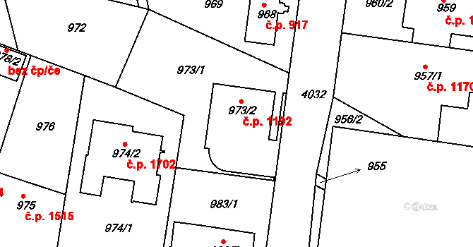 Modřany 1192, Praha na parcele st. 973/2 v KÚ Modřany, Katastrální mapa