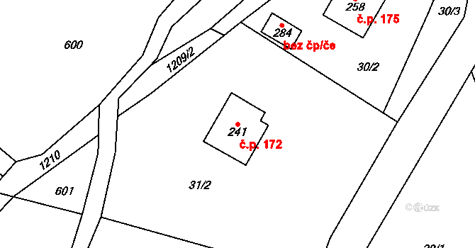 Čistá v Krkonoších 172, Černý Důl na parcele st. 241 v KÚ Čistá v Krkonoších, Katastrální mapa