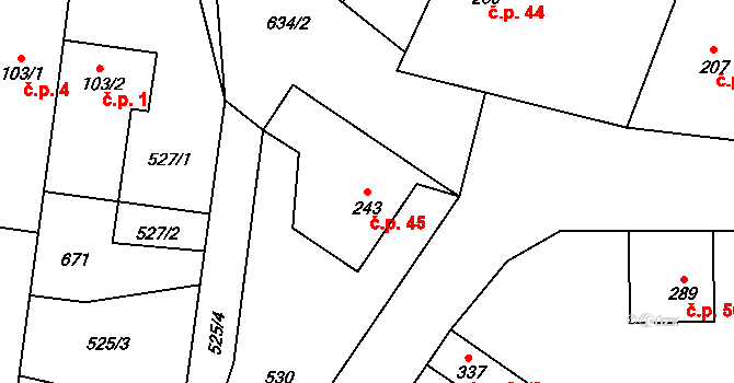 Tihava 45, Kotopeky na parcele st. 243 v KÚ Kotopeky, Katastrální mapa