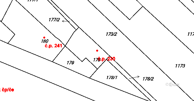 Vlkoš 230 na parcele st. 176 v KÚ Vlkoš u Kyjova, Katastrální mapa