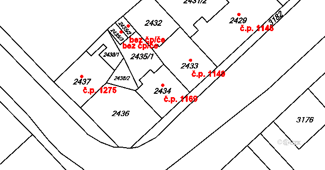 Chomutov 1169 na parcele st. 2434 v KÚ Chomutov I, Katastrální mapa