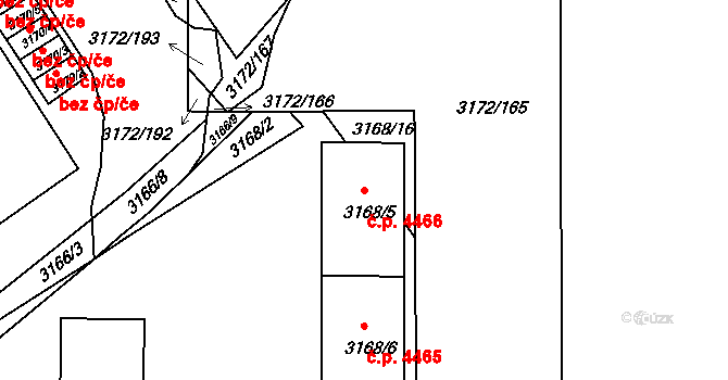 Chomutov 4466 na parcele st. 3168/5 v KÚ Chomutov II, Katastrální mapa
