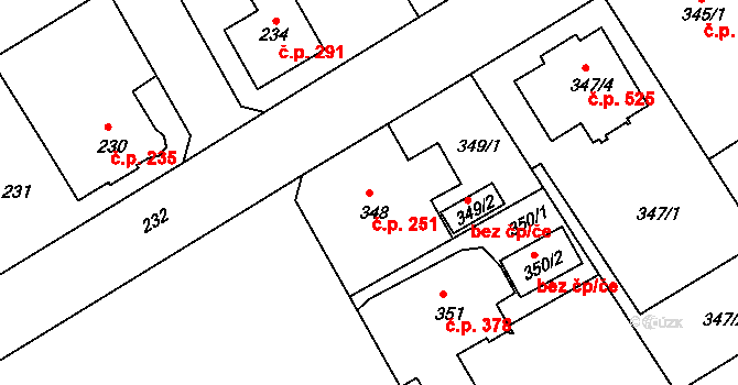 Liberec XI-Růžodol I 251, Liberec na parcele st. 348 v KÚ Růžodol I, Katastrální mapa