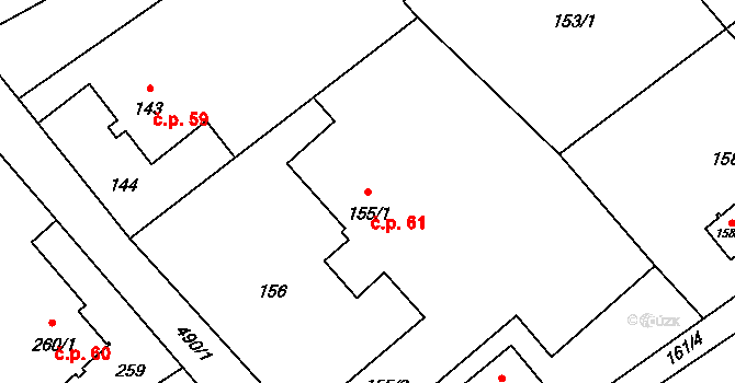 Ráj 61, Karviná na parcele st. 155/1 v KÚ Ráj, Katastrální mapa