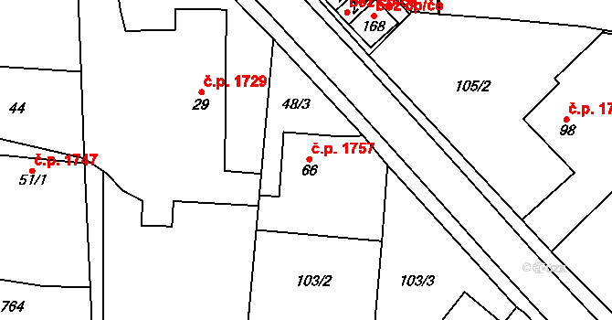 Havlíčkův Brod 1757 na parcele st. 66 v KÚ Perknov, Katastrální mapa