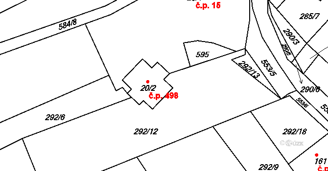 Lubina 498, Kopřivnice na parcele st. 20/2 v KÚ Drnholec nad Lubinou, Katastrální mapa