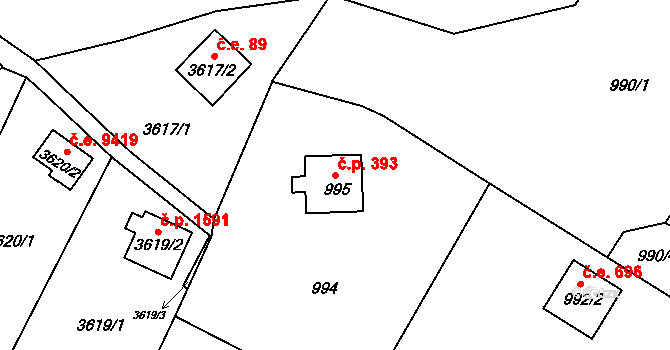 Brná 393, Ústí nad Labem na parcele st. 995 v KÚ Brná nad Labem, Katastrální mapa