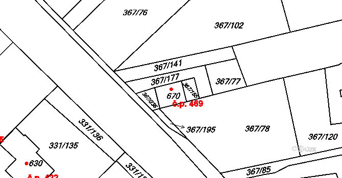 Čebín 469 na parcele st. 670 v KÚ Čebín, Katastrální mapa